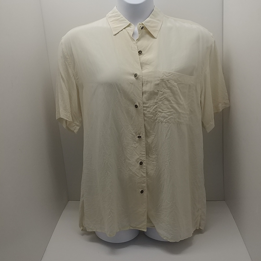 Lew Magram N.Y. women's vintage short sleeve silk button-up top large cream